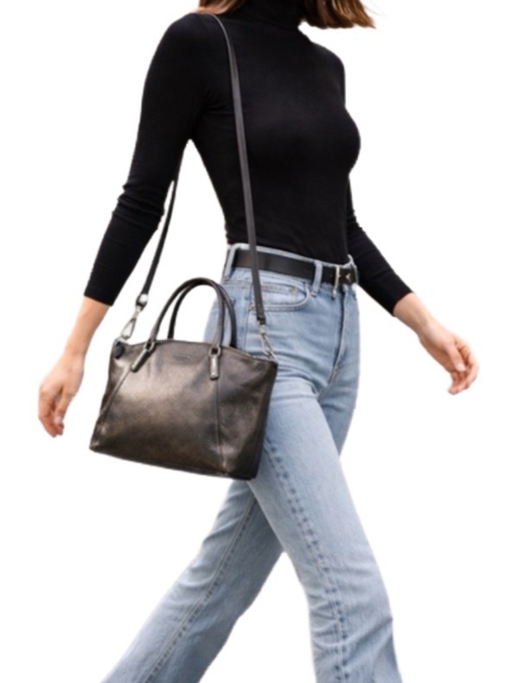 EUC Coach Metallic Pewter Pebbled Leather Kelsey Satchel Crossbody Bag F56127